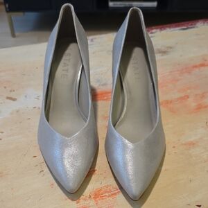 1. State Metallic Silver Pointed-Toe Pumps